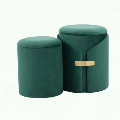 Contemporary Nesting Ottoman Set in Velvet with Gold Accent