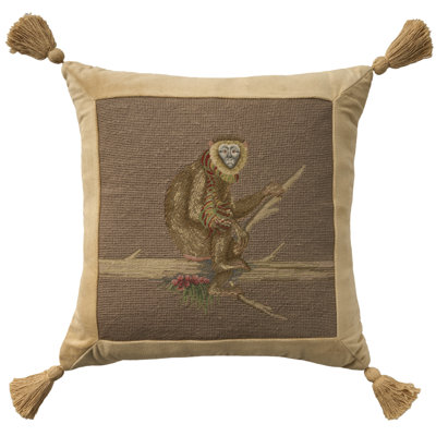 Mina Victory Vintage Pillow Monkey On Branch Taupe Indoor Throw Pillow