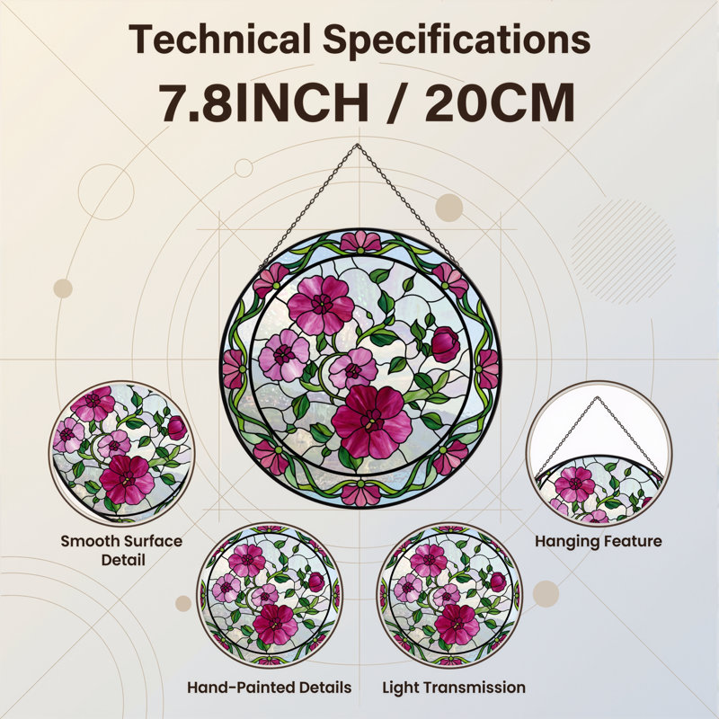 Vitrail de fenêtre vitrail H 7,8 po, 7.8" H x 7.8" W