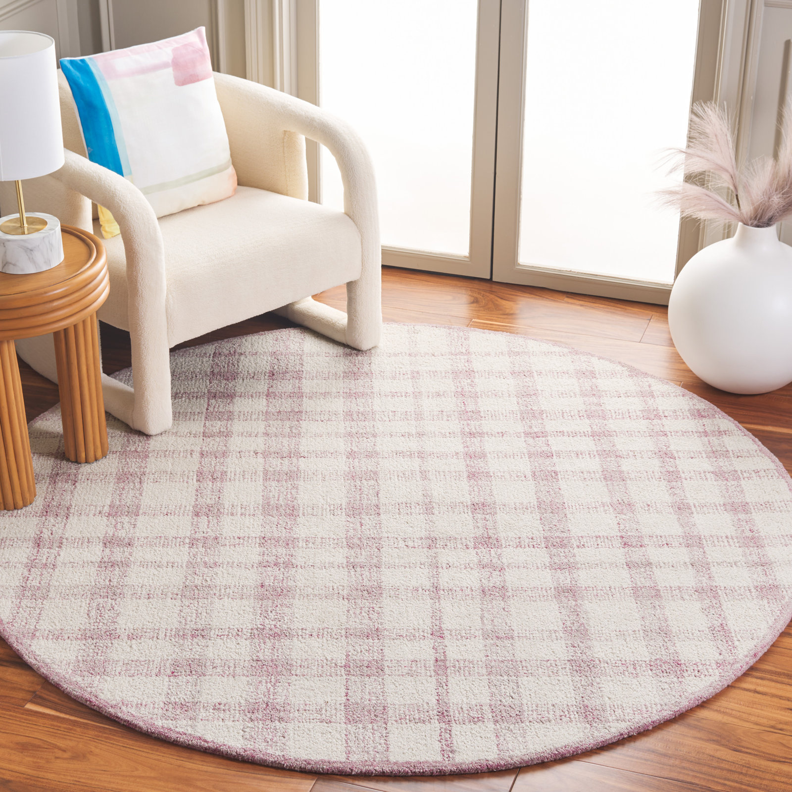 Hand-Tufted Plaid Performance Rug, Round 6"