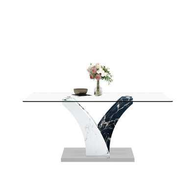 Modern Rectangular Dining Table With Tempered Glass Tabletop And MDF Legs For Home,Office & Restaurant