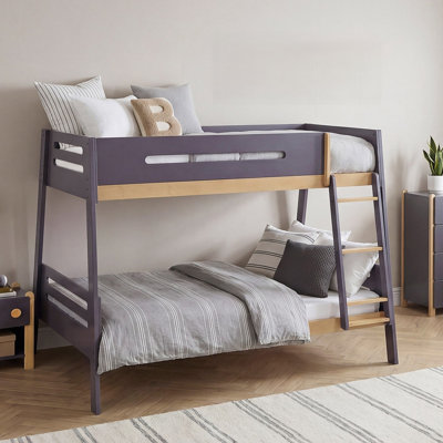 Contemporary Two-Tone Twin over Full Bunk Bed with Guard Rails Plum and Natural Finish Wooden Bedroom Furniture 1pc