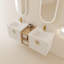 Meuble-lavabo moderne de 60 pouces avec lavabo. Fixation murale, blanc brillant. Tablettes de rangement. Bassin en céramique, contreplaqué. 2 armoires et lavabos. Assemblage non terminé, assemblé. Lavabo et tablette blanc brillant.