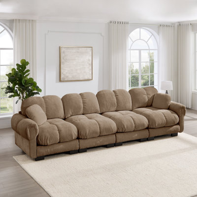 Canapé modulaire en chenille matelassé 4 places avec coussins décoratifs 132 po Fairmont