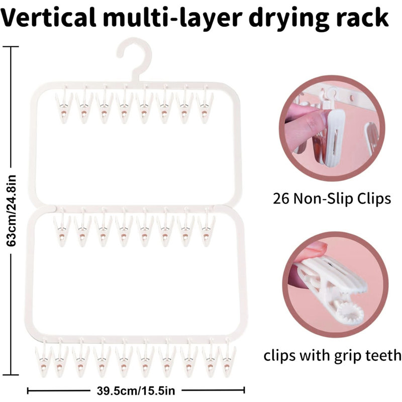 26-Clip Multi-Layer Clothes Drying Rack- Heavy Duty Non-Foldable Hanger