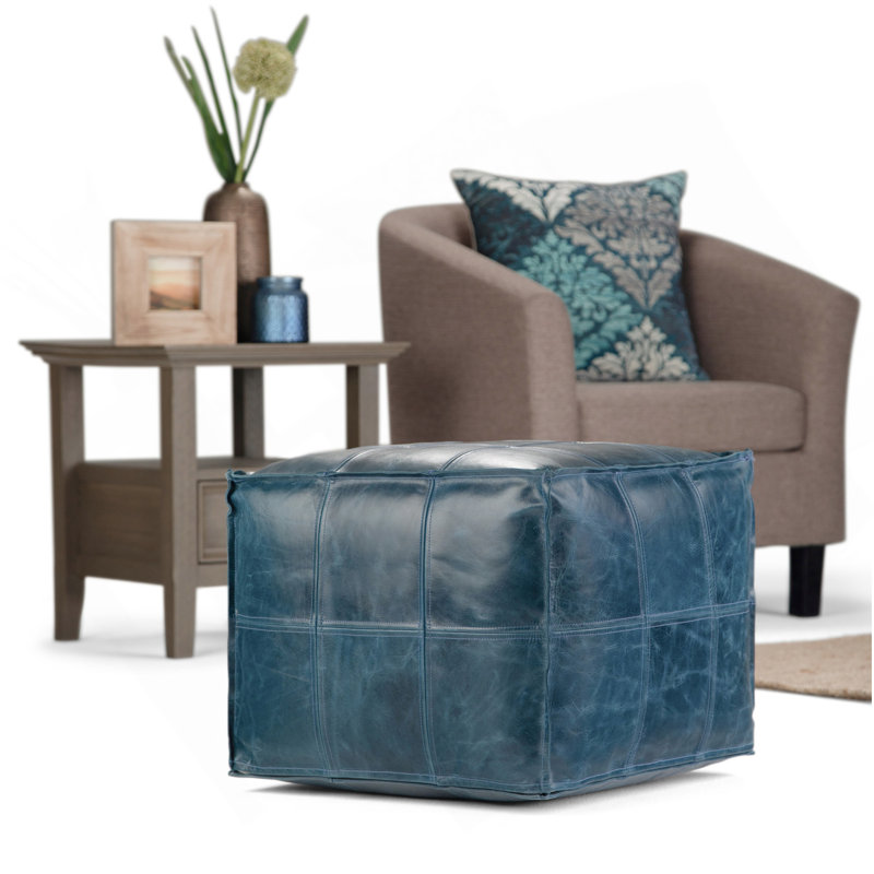 Manning - Pouf carré - Bleu sarcelle, Cuir bleu