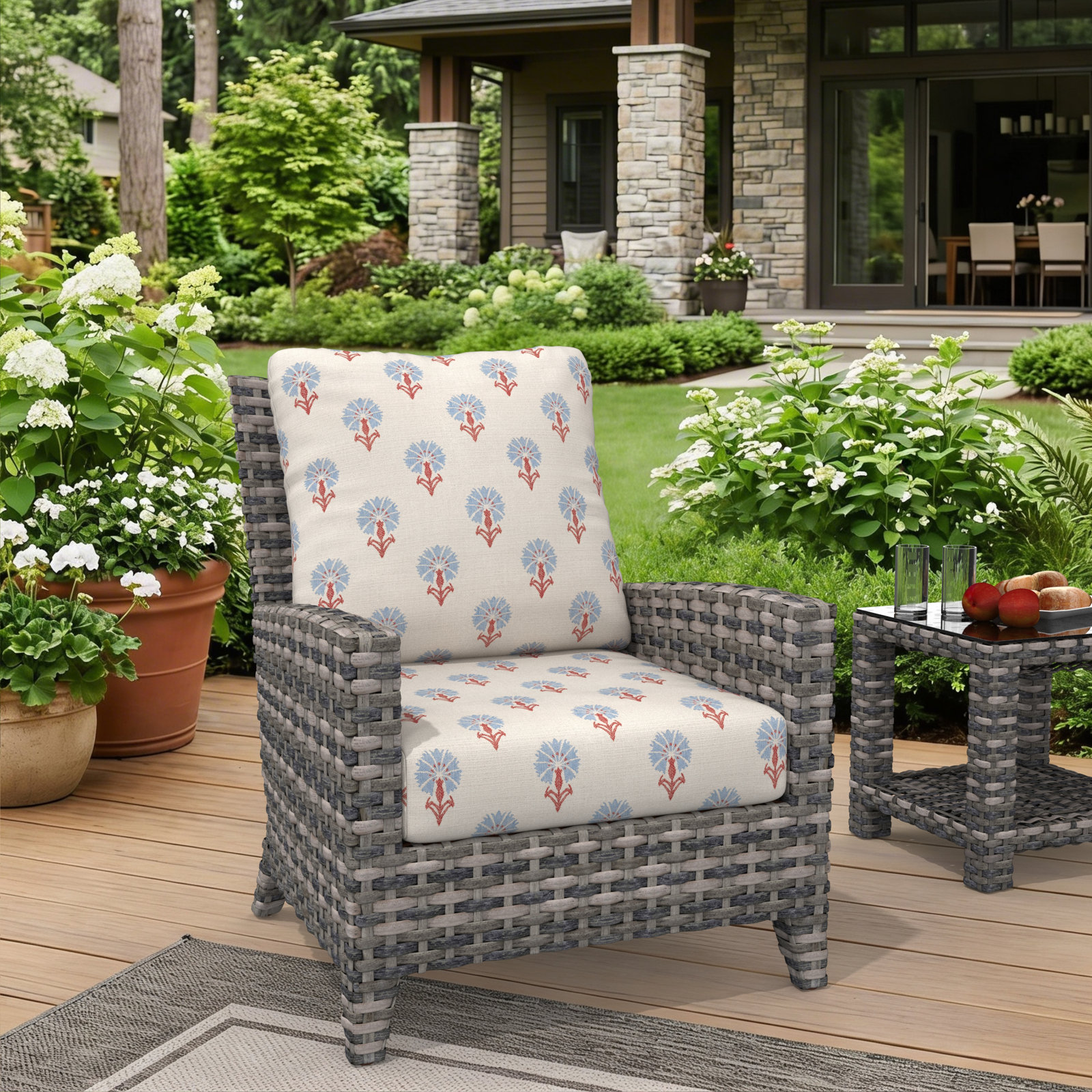 Amala 22" Sunbrella® Seat and Back Cushion, Sunbrella Mira Bluebell