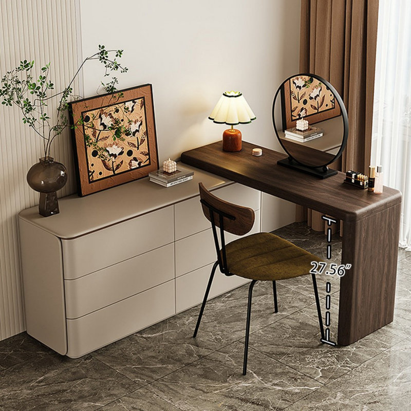 Coiffeuse avec miroir lumineux, 6 tiroirs, prise de courant
