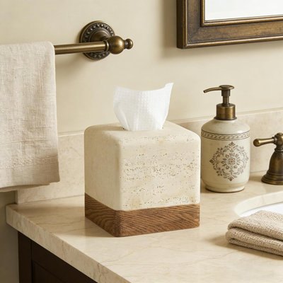 Couvercle de boîte à mouchoirs carrée en bois naturel Travertine Match