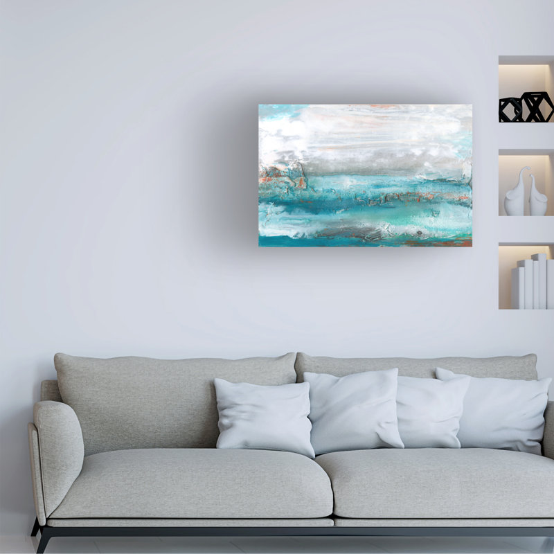 «Aqua Sea I» par Lila Bramma - peinture sur toile tendue, H 16 po x l 24 po x P 2 po
