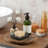 Round Decorative Tray Burnt Wood Pedestal Stand Farmhouse Bathroom Decor Kitchen Dish Soap Holder Wooden Riser For Vanity, Counter, Sink, 10" - Brown