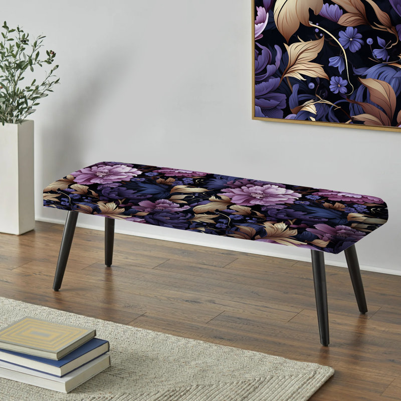 Darkened Dreams Moody Patterns - Floral Upholstered Black Bench