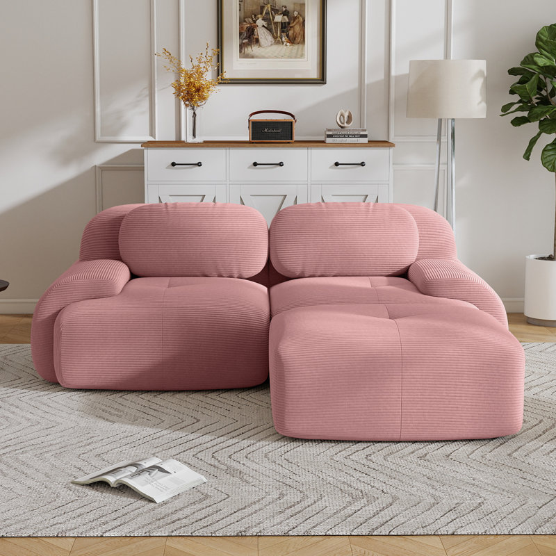 Compression Sofa, L Shape Sofa, Corduroy Fabric Sofa, For Living Room, 29.5" H x 81.8" W x 70" D