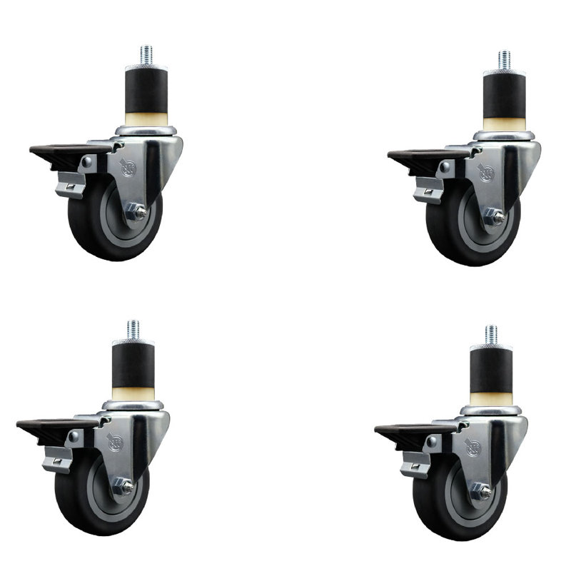 Ensemble de roulettes extensibles en caoutchouc et en plastique thermoplastique avec frein SCC PLB 3,5 po x 1-7 / 8 po