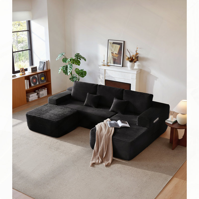 Canapé modulaire en forme de U de 104 pouces avec poches en méridienne sans assemblage, Noir