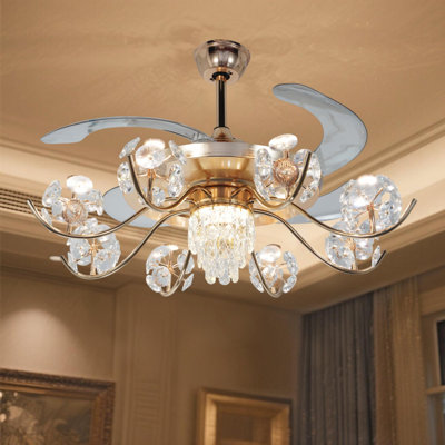 42 pouces - Ventilateur de plafond moderne à 8 lumières à fréquence variable - Six niveaux, six vitesses / Luminaire à DEL à trois couleurs intégré / Base de bras de lampe G9