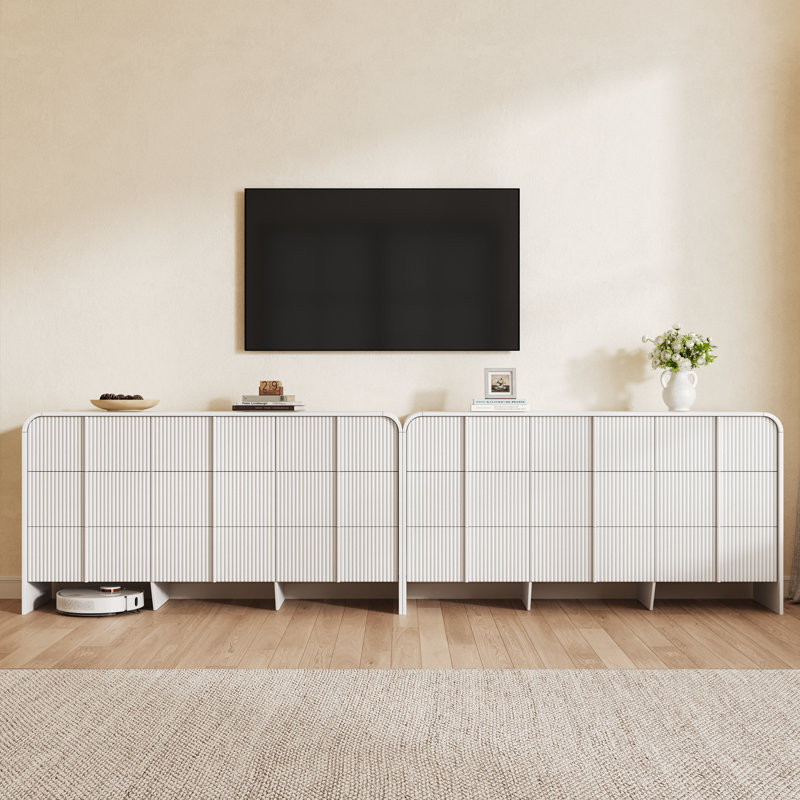 Commode 9 tiroirs cannelée, l 60,2 po, Blanc