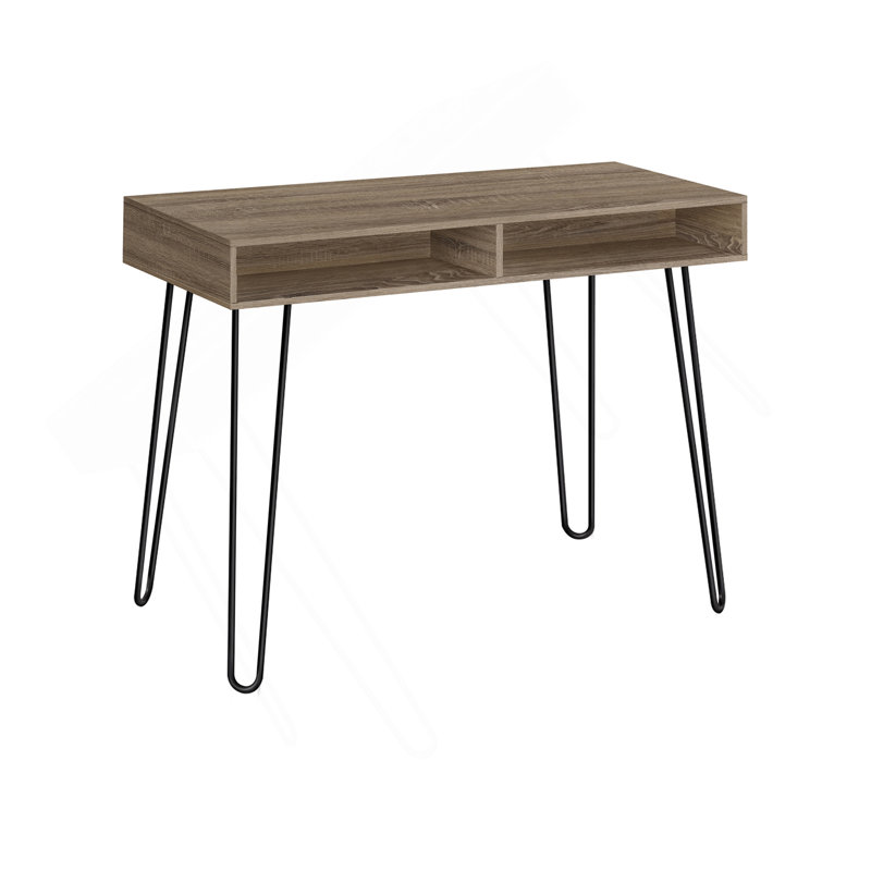 Bureau d'ordinateur, bureau personnel, ordinateur portable, installation à gauche, à droite, tiroirs de rangement, L 40 po, travail, stratifié brun, métal noir, contemporain, moderne