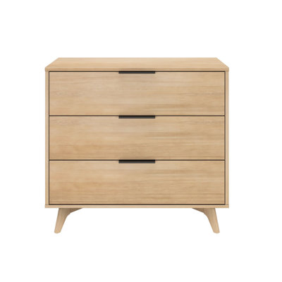 3 Drawer 37" W Solid Wood Dresser with Brass Handle