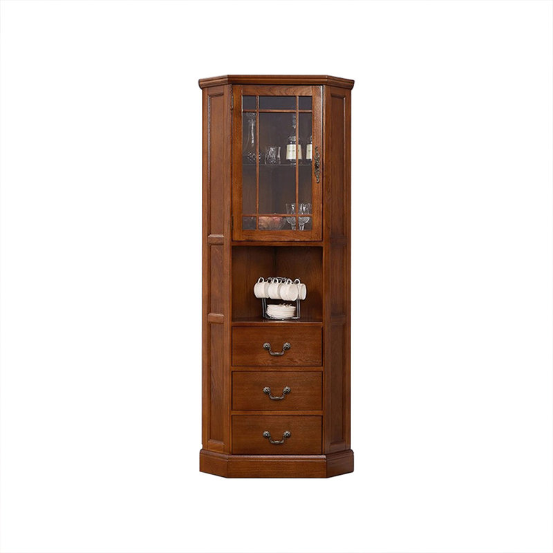 Retro Nut-Brown Solid Wood Corner Cabinet