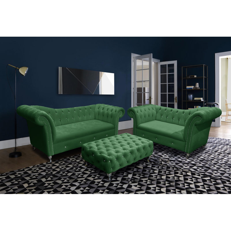 Painter Velvet Living Room Set, Olive