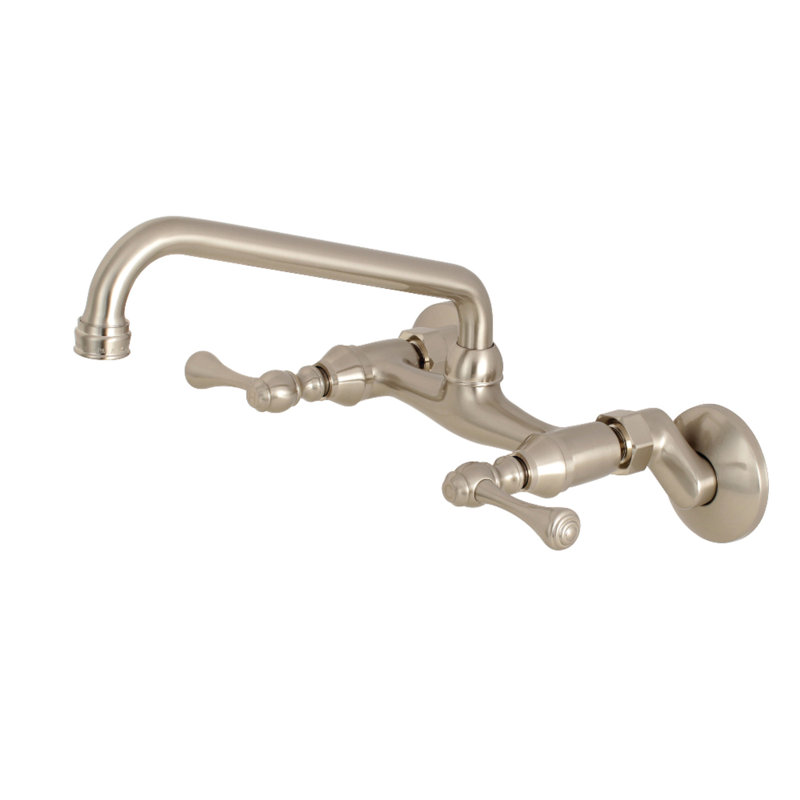 Kingston Brass Kingston Double-Handle 2-Hole Wall-Mount Bridge Kitchen Faucet, Brushed Nickel