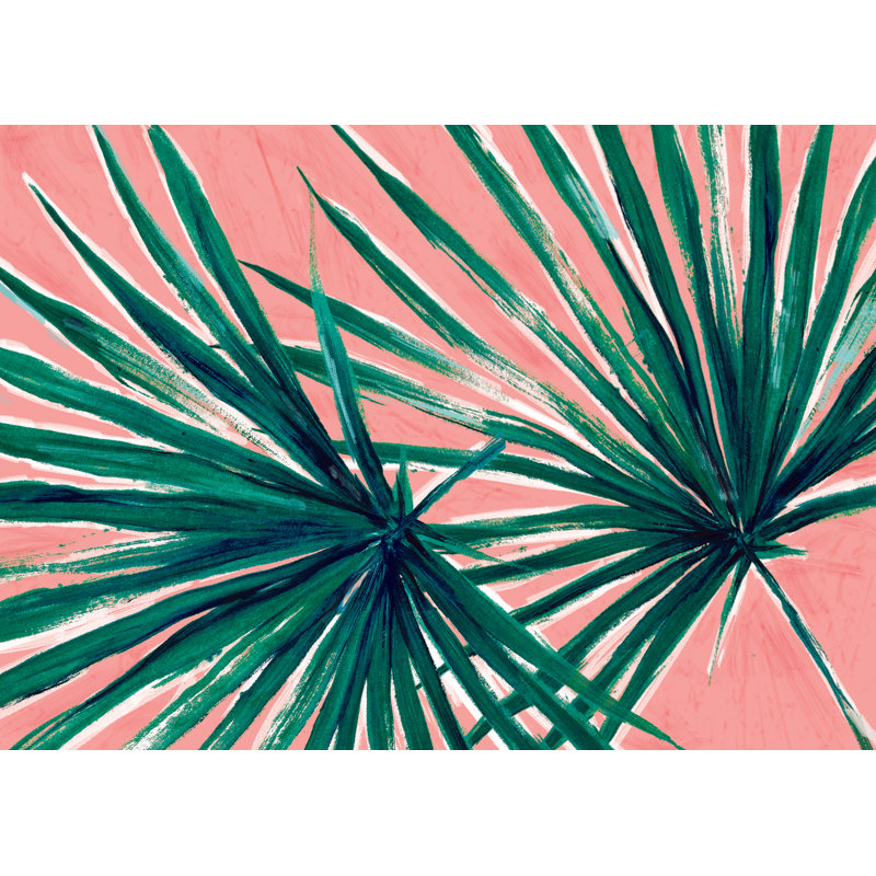 Bright Bold Palms on Pink - Painting Print, Black Floater Framed, 51cm H x 76cm W