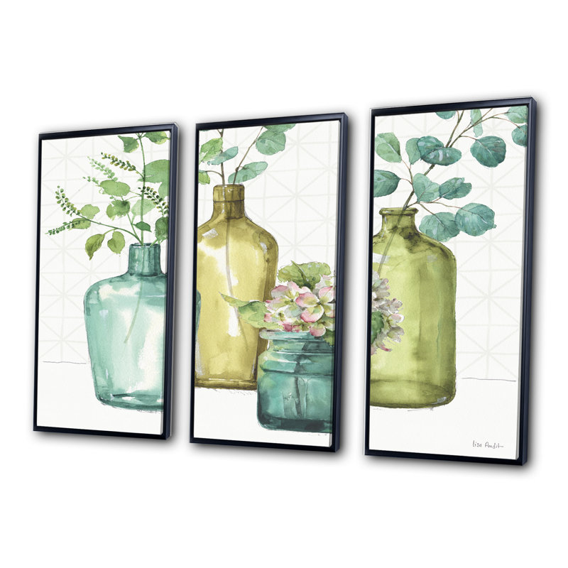 " Mixed Botanical Green Leaves VIII " 3 - Pieces Painting Print