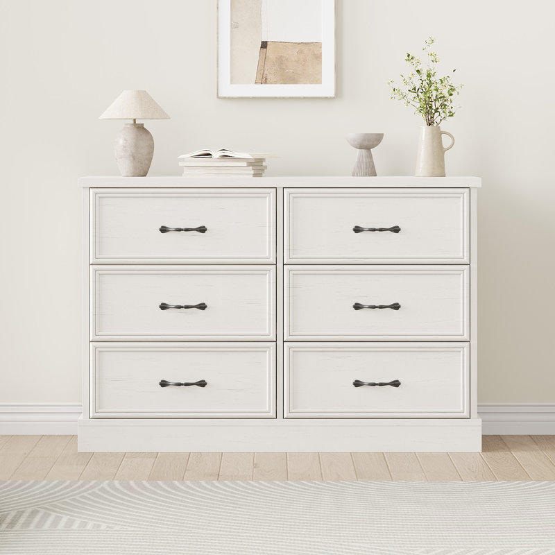 Table de chevet moderne à 6 tiroirs avec rangement - Armoire compacte pour la chambre à coucher, le salon ou le bureau, Blanc