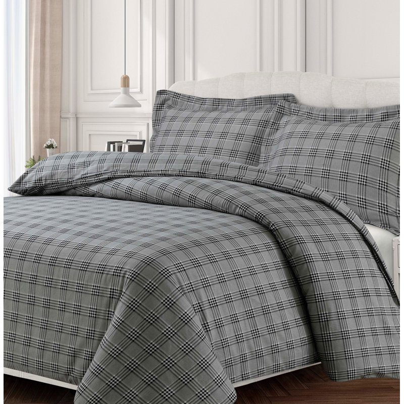 Flannel Plaid Duvet Cover, King Duvet Cover + 2 Shams