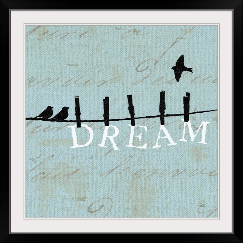 « oiseaux on a wire square-rêve », impression sur toile d’alain pelletier, Cadre noir, H 20" x l 20" x P 1"