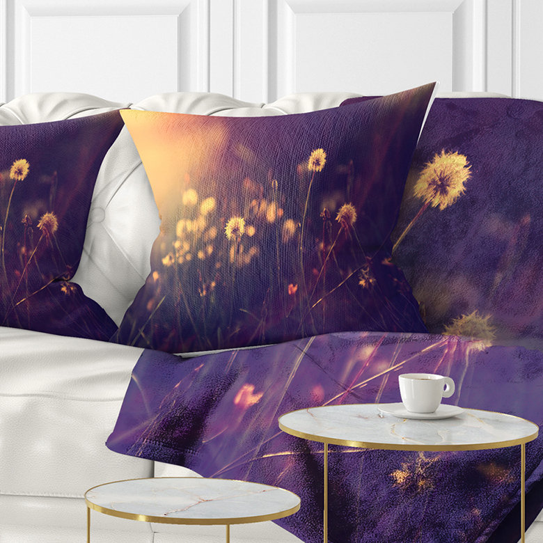 Photo rétro de pissenlit pré - coussin à imprimé floral, 16 po x 1 po, Coussin décoratif