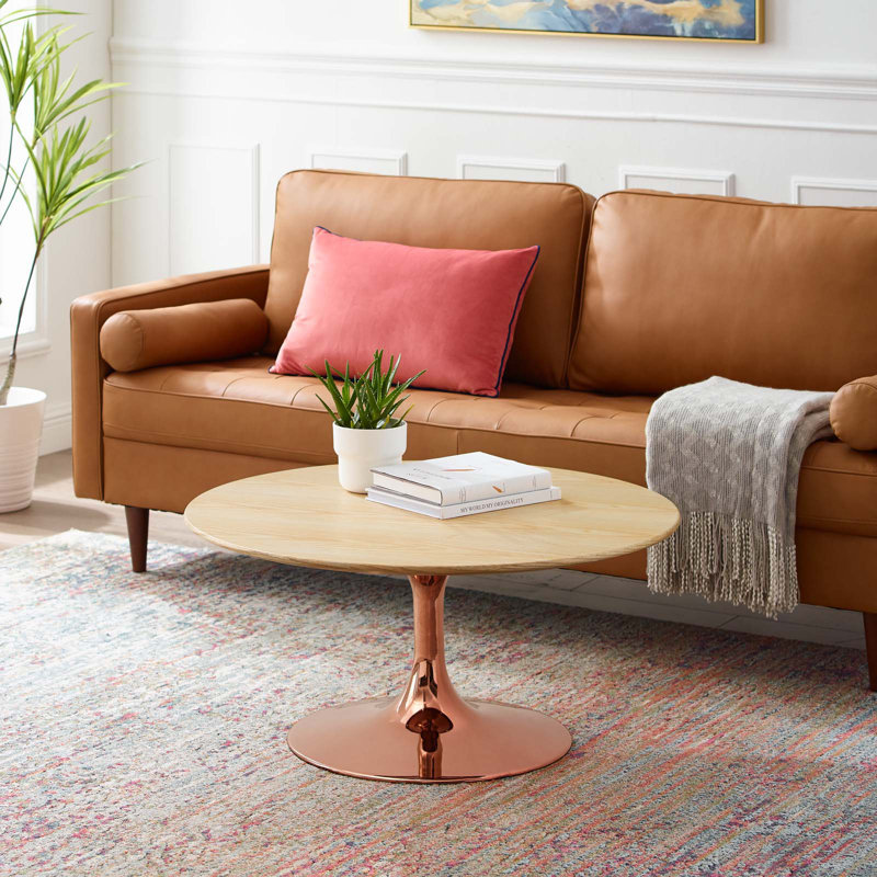 Table basse ronde en marbre artificiel Lippa, Naturel, Rose, Bois naturel
