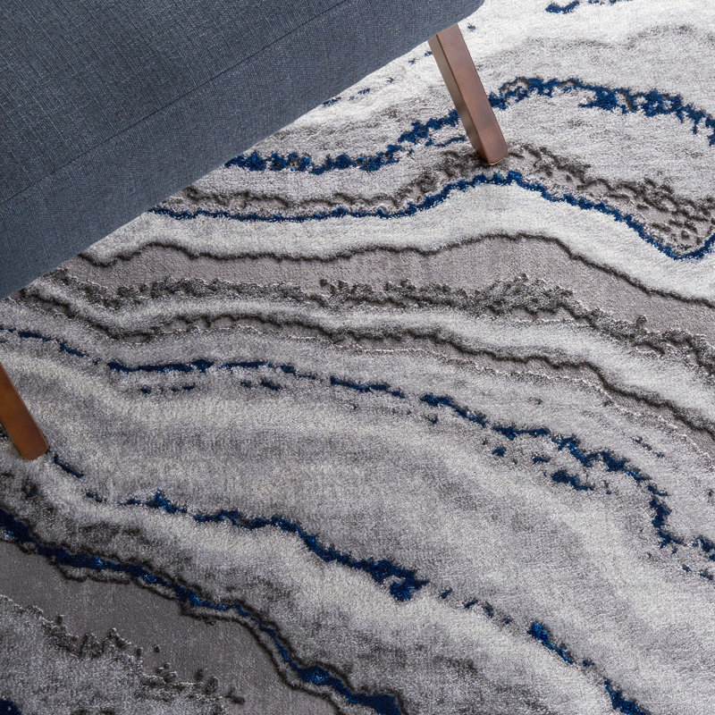 Swindle Abstract Gray/Blue Area Rug, Round 6'7"
