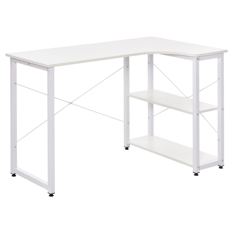 Industrial L-Shaped Computer Desk With 2 Side Shelves And Steel Frame, Corner Desk, Study Workstation For Home Office