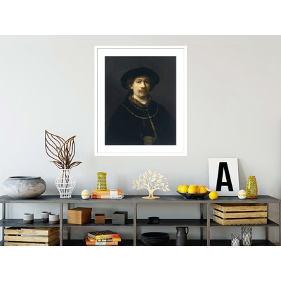 Autoportrait avec un chapeau et deux chaînes par Rembrandt van Rijn - Estampe numérique encadrée