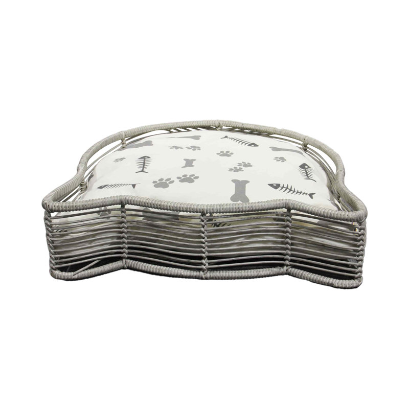 Cissiee Hand-Woven Elevated Cat Dog Hut with Durable Steel Frame & Removable Plush Cushio