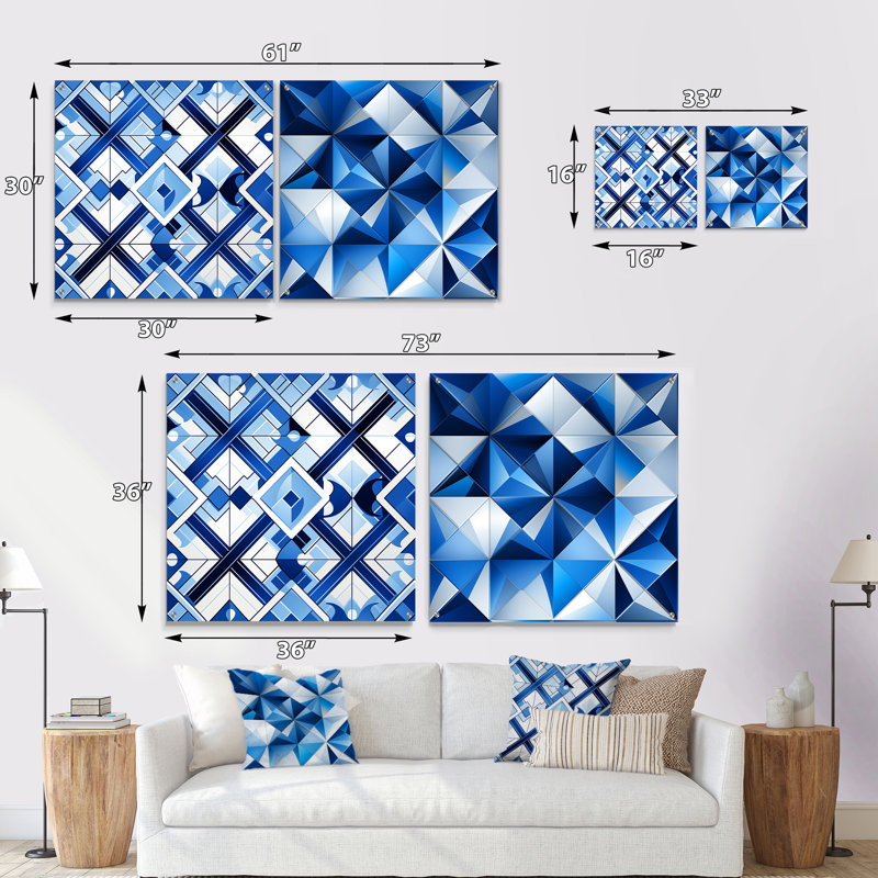 Daberath - Ensemble de 2 peintures murales abstraites géométriques en acrylique, H 16 po x l 33 po