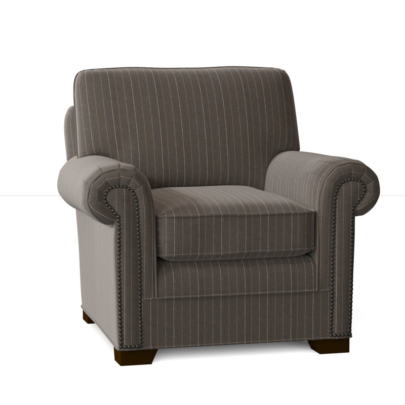 Fauteuil de 41 po de large Adrena, Non, Cleo 41 rayures grises, Laiton foncé
