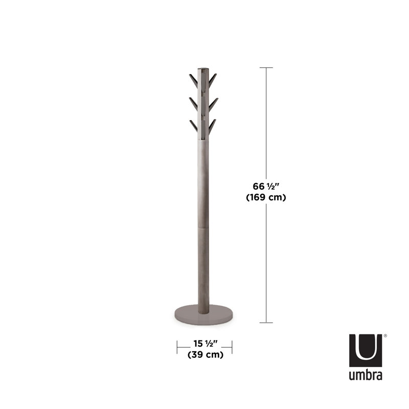 Gray Rubberwood Modern Freestanding Coat Rack with 9 Hooks