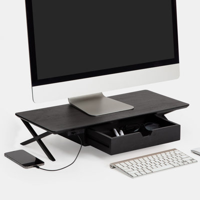 Sumekh Wood Monitor Stand With Drawer & USB Port