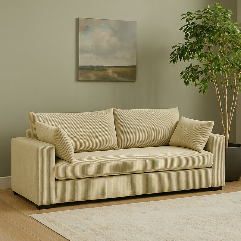 Canapé rembourré avec assise profonde, canapé moderne, Crème, crème