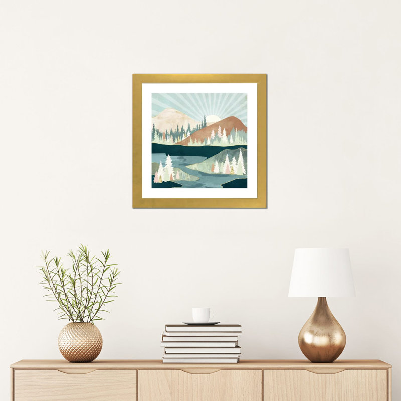 Soleil d'automne - impression, 16" H x 16" W x 1'' D, Gold Paper, Blanc