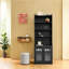 Élégante armoire haute avec porte en acrylique et tablettes réglables, buffet contemporain et bibliothèque pour le salon-504465450