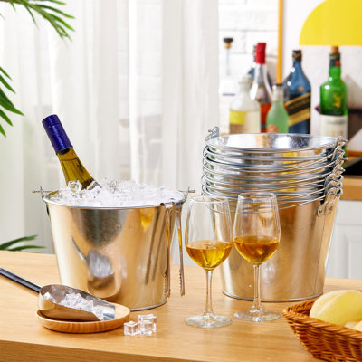 12 Pcs Galvanized Beer Bucket Set, Includes 8 Metal Ice Buckets 5Qt With 2 Scoops & 2 Tongs, Round Slive Pails Bulk For Weddings Birthday Beach Pool Party Supplies Summer Table Centerpieces