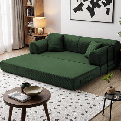 Convertible Sleeper Sofa Bed, Corduroy 4-in-1 Folding Loveseat Couch, Daybed & Floor Lounge Sofa with No Assembly Required, Fixed Frame for Living Room, Bedroom, Studio