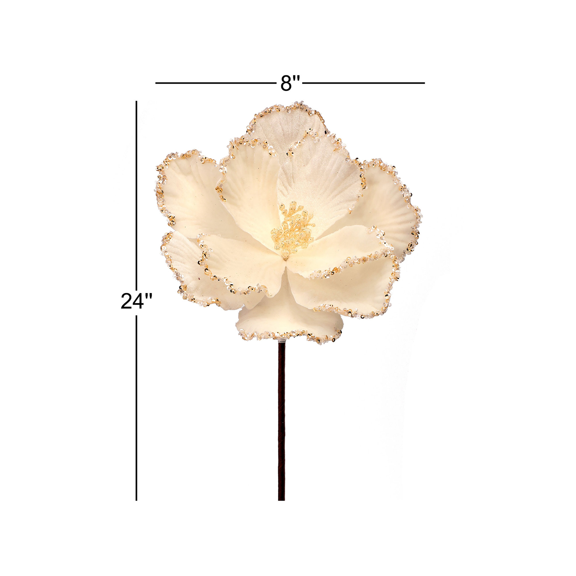 Glitter Bead Edge Magnolia Pick, Ivory