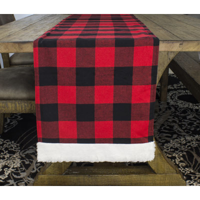 Alexza White Fur Red-black Buffalo Plaid 16"x72" Holiday Table Runner