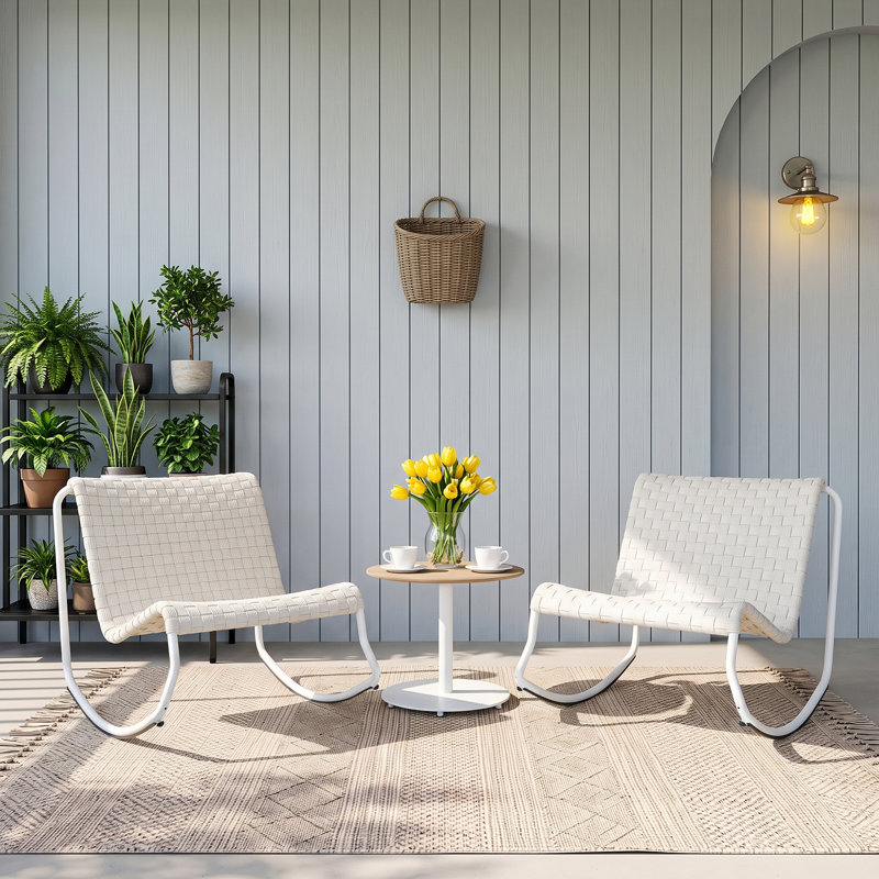 Ensemble de chaises berçantes d'extérieur 2 personnes, Blanc