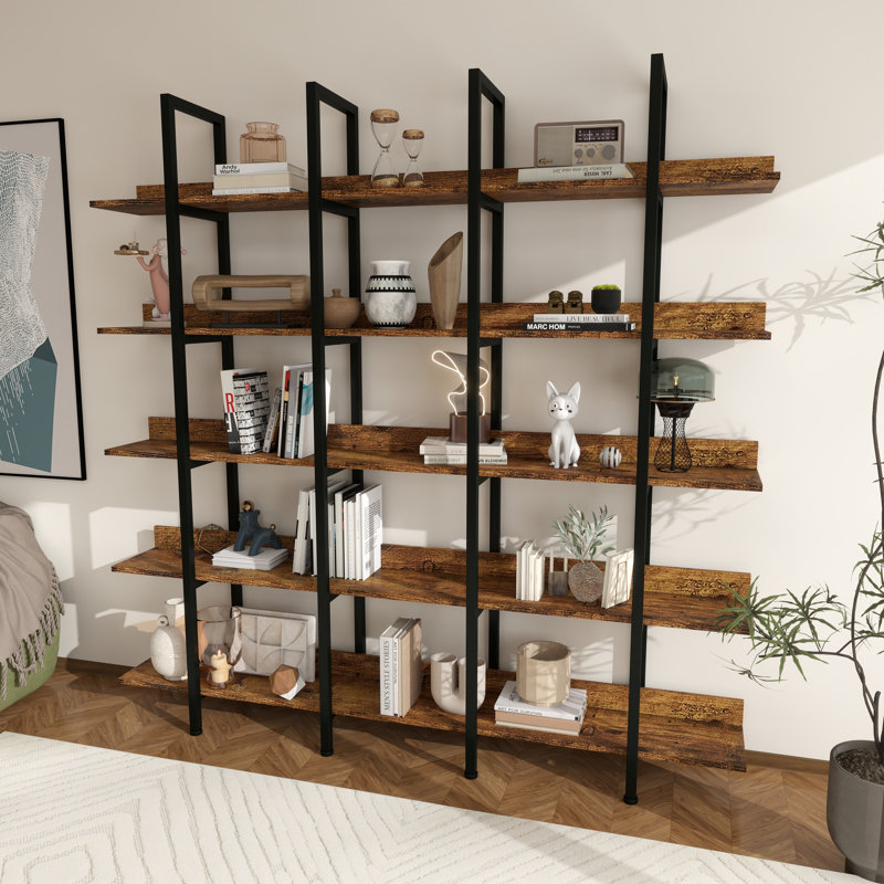 70.7"H*70.9"W 5-tier Wood Industrial Etagere Bookcase, Walnut